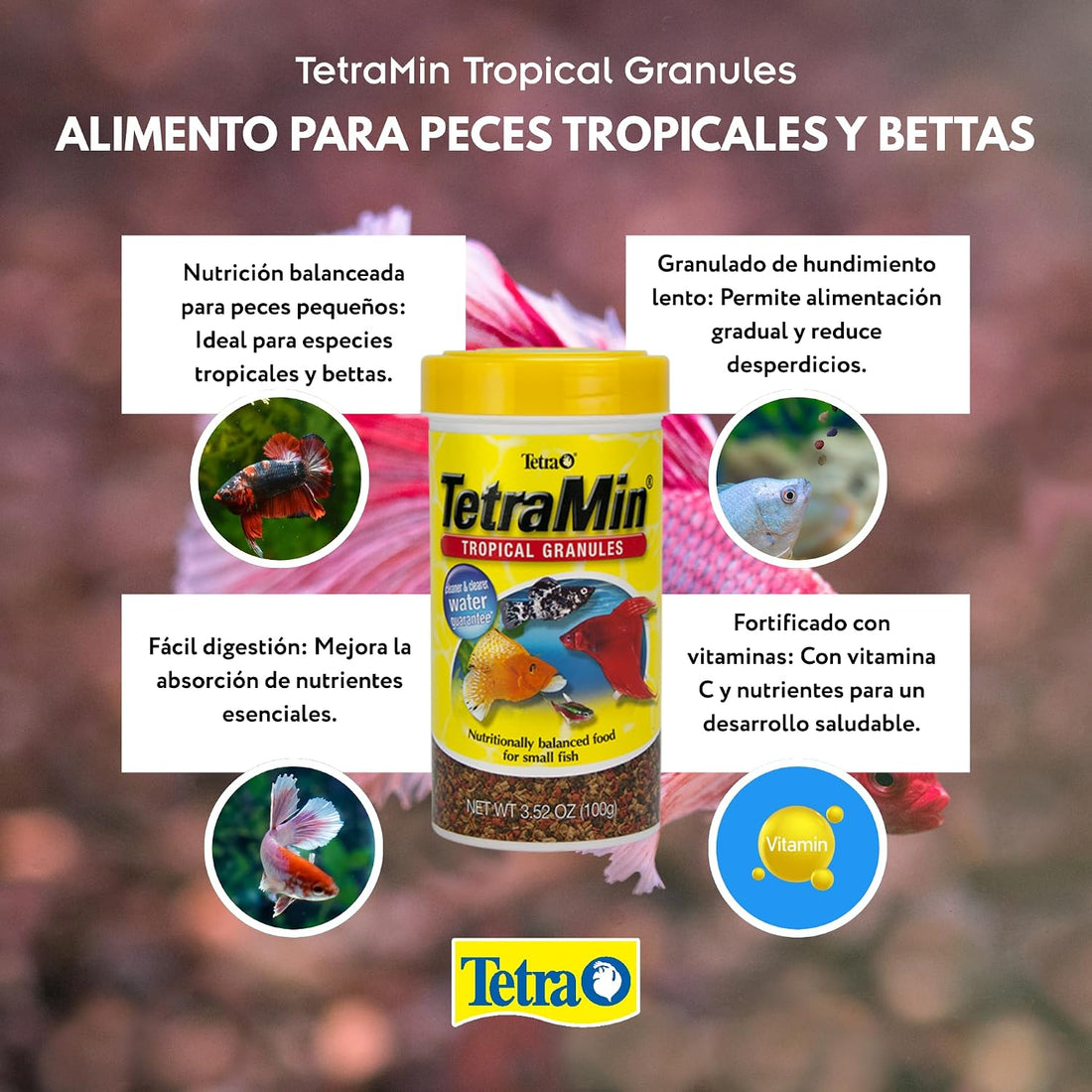 TetraMin Tropical Granules Fish Food for Mid-Feeding Fish, 3.52 oz