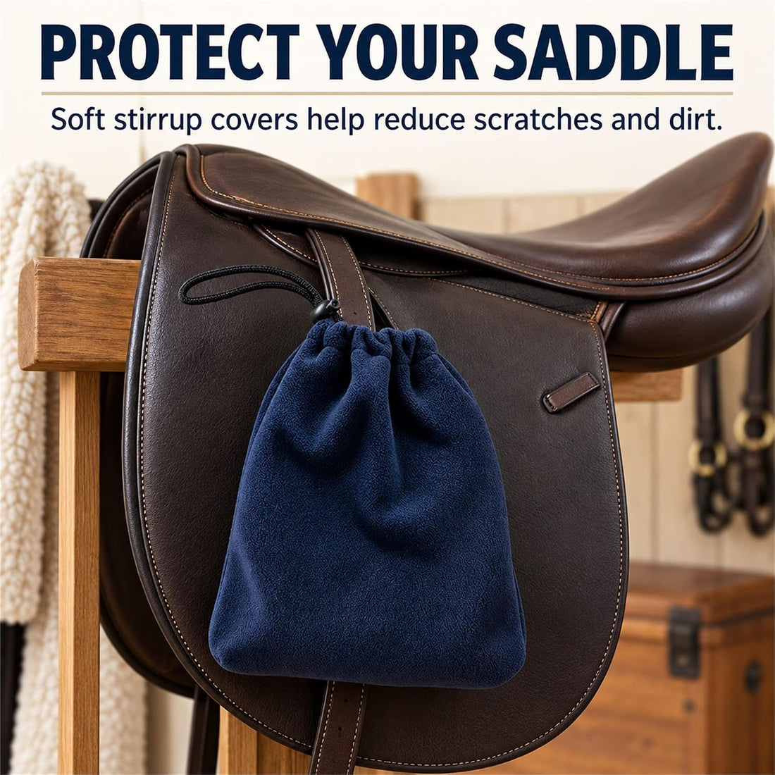 English Stirrup Covers, 1 Pair, Fleece Bags with Drawstring Closure