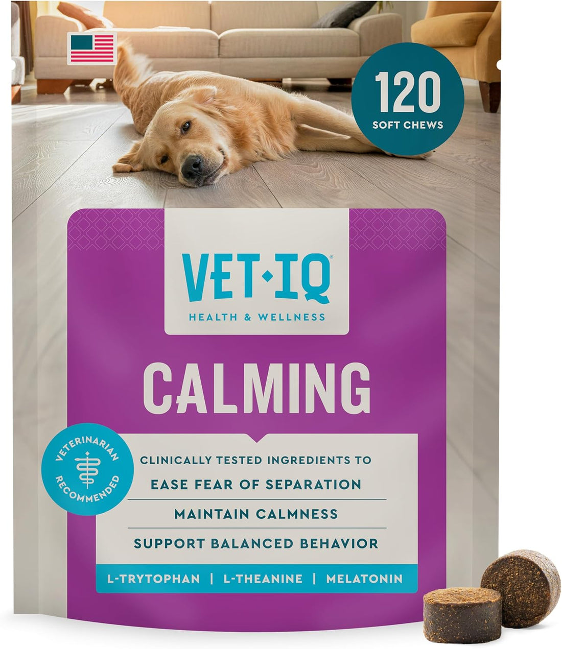 VetIQ Calming Support Chews for Dogs, Anxiety Relief, 90ct