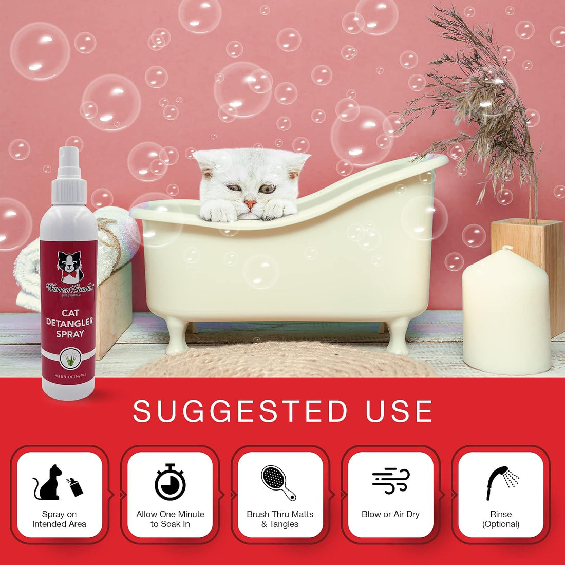 Warren London Cat Detangler Spray, Unscented Leave-in Conditioner
