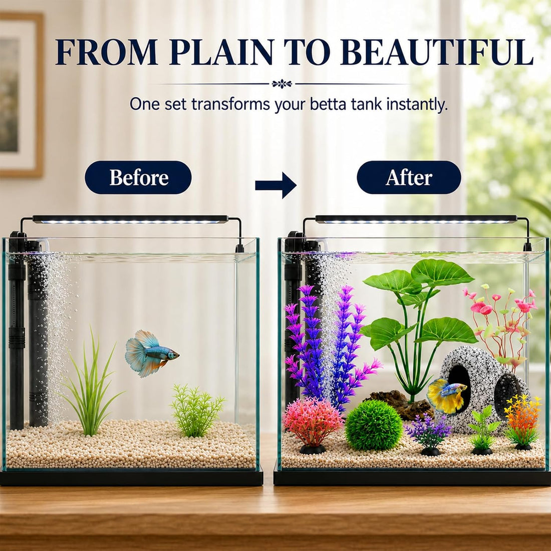 9 PCS Fish Tank Decorations Aquarium Plants Rock Cave Small Aquarium
