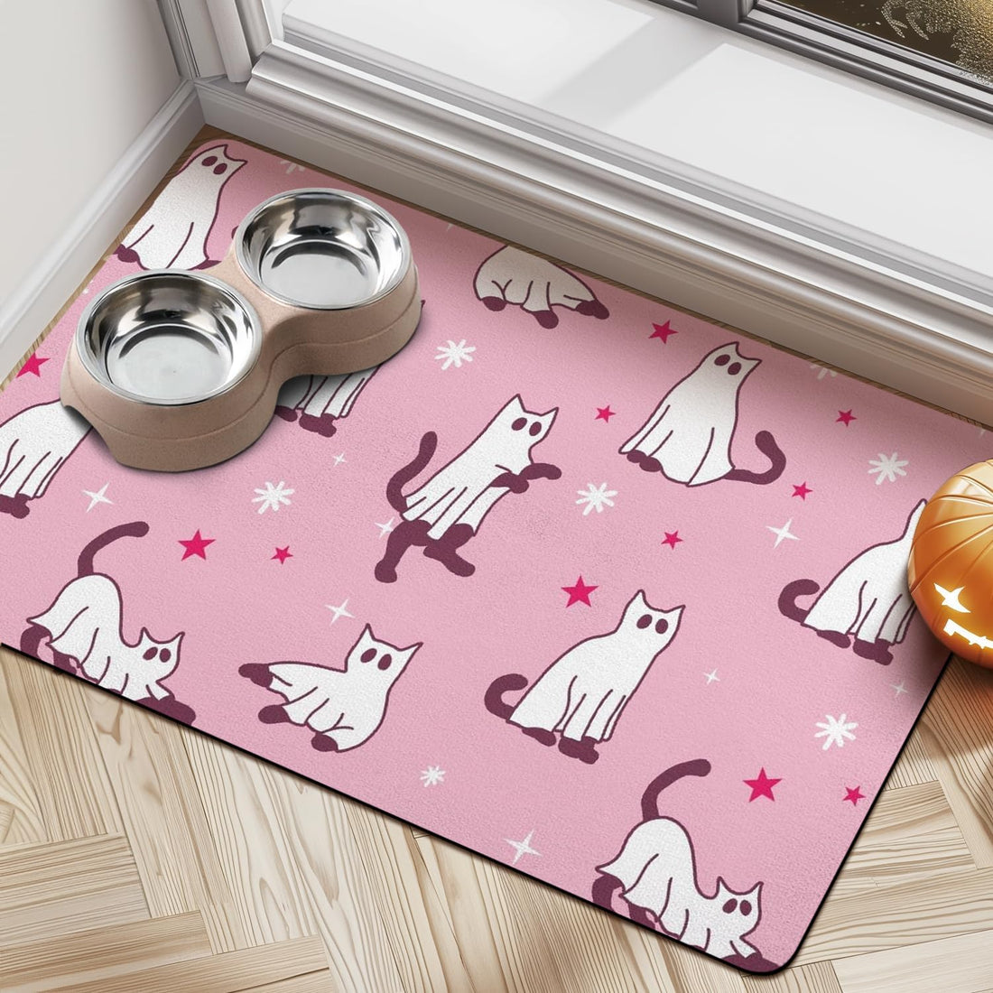 Halloween Dog Food Mats for Floors Pink