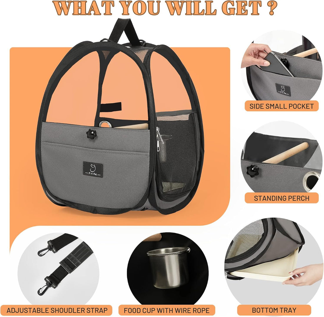 Bird Carrier for Travel with Clear Windows, Breathable Safe Fabric
