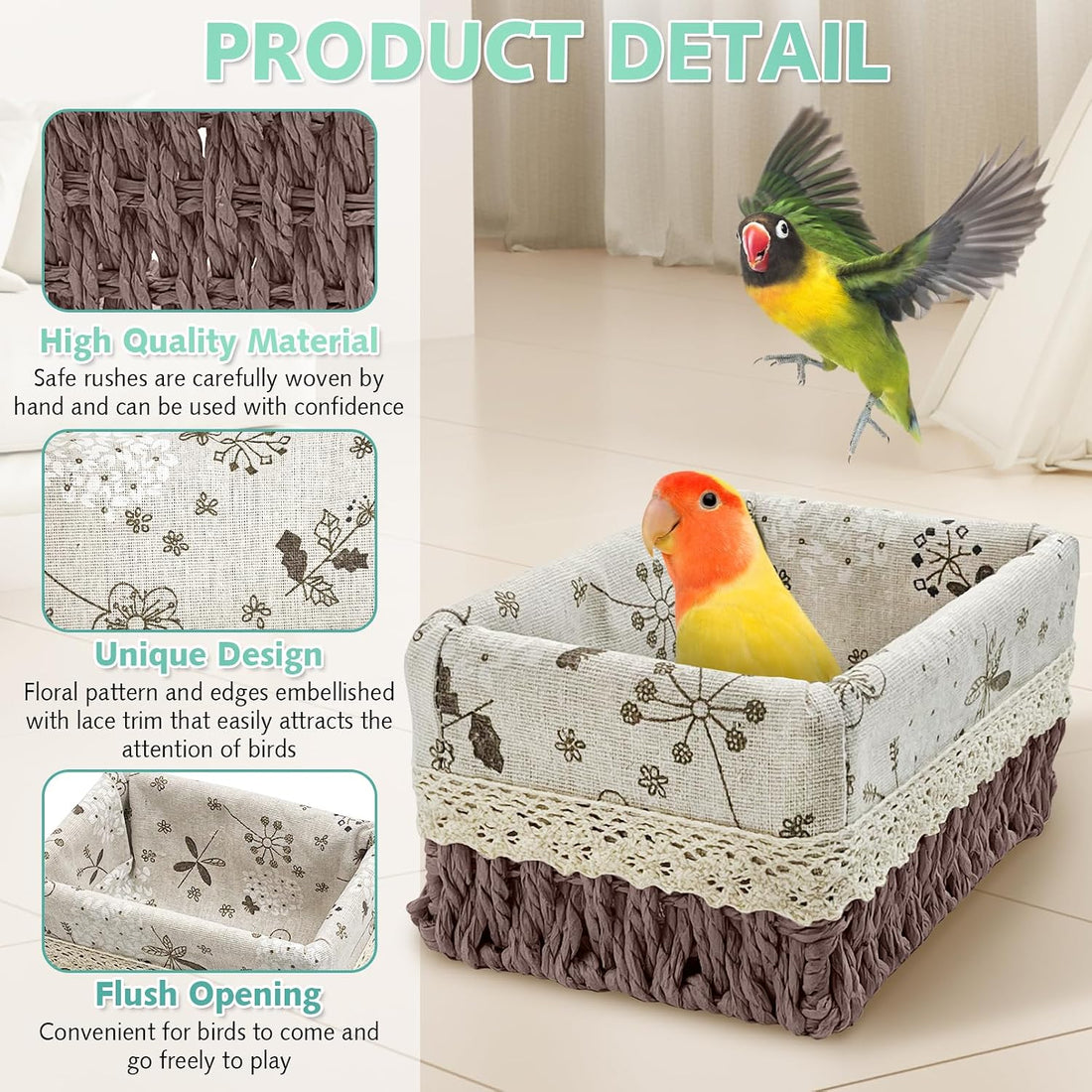 kathson Bird Nest Parrot House Birds Sleeping Bed Straw Weave All