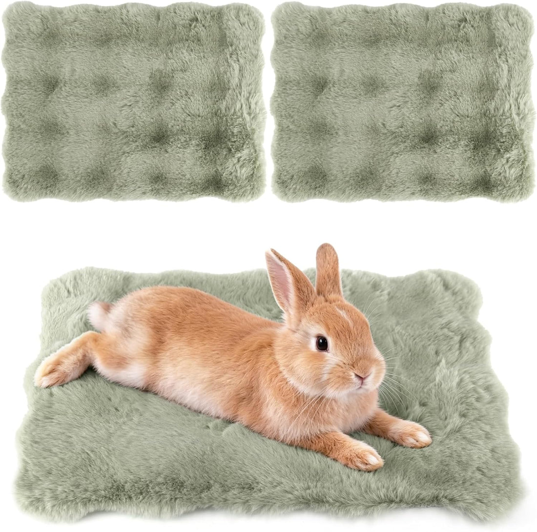 2 Pack Rabbit Mat, Soft Plush Bunny Bedding with Non-Slip Bottom