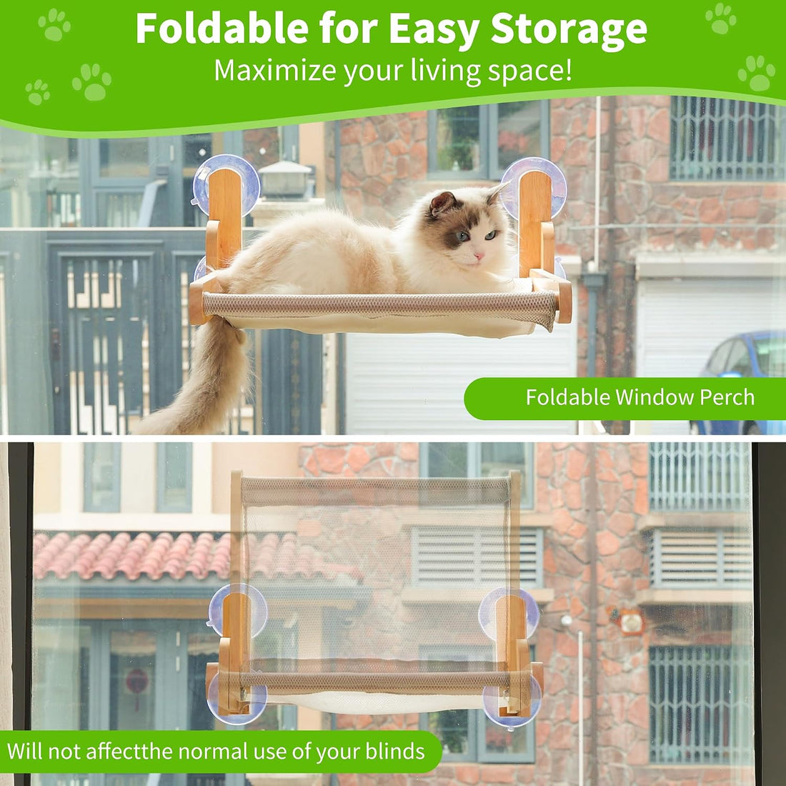 Cat Window Perch, Foldable Cat Hammock with Breathable Mesh Cover