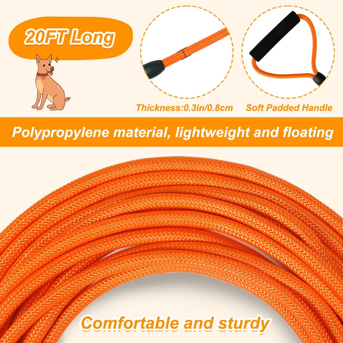 Vivifying Floating Long Dog Leash, 20FT Dog Training Leash
