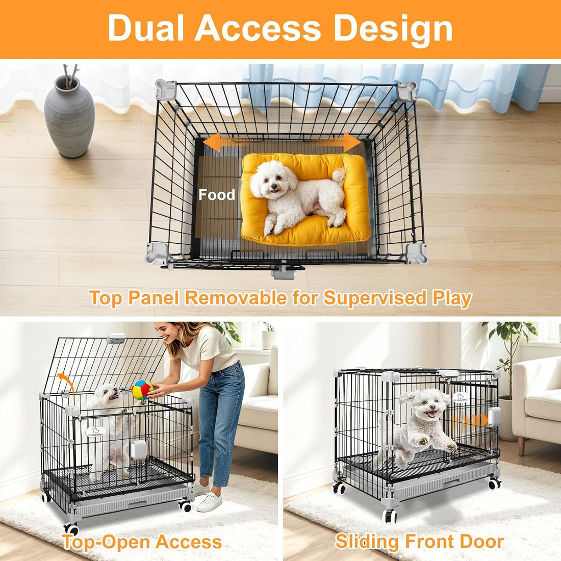 Homey Pet 24 Inch Stackable Small Dog Crate for Puppy with Wheels