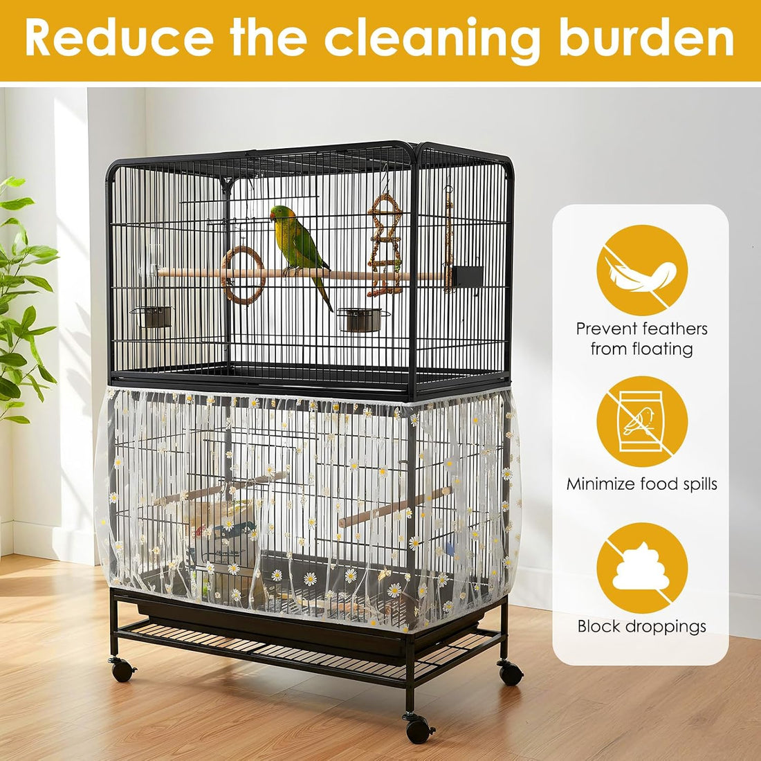 Universal Bird Cage Seed Catcher, Nylon Mesh Stretchy Bird Cage Skirt
