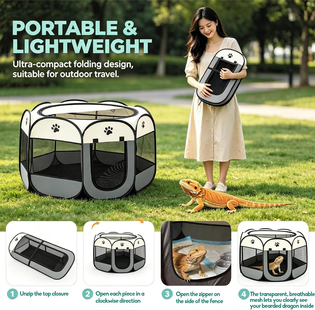 Bearded Dragon Playpen, Foldable Portable Reptile Exercise Pen