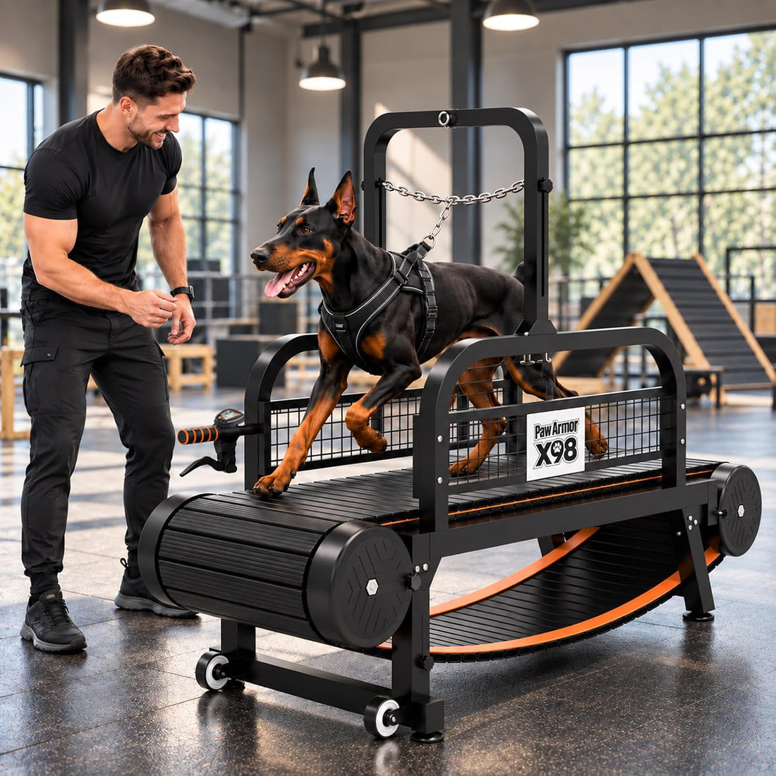 Curved Dog Treadmill with Silicone Slats and Disc Brakes