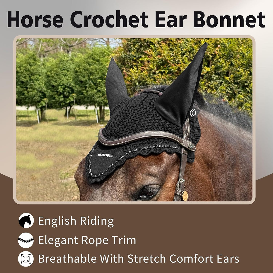 EQUINEWAVE Horse Fly Bonnet, Breathable Crochet Ear Bonnet