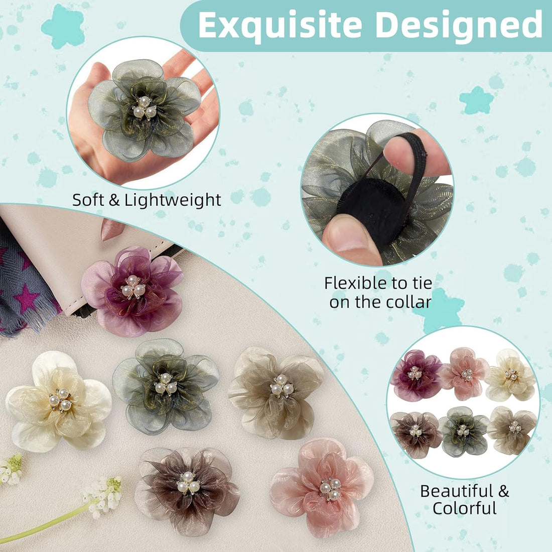 6 Pcs Dog Collar Accessories Slide-On Pearl Flower Charms