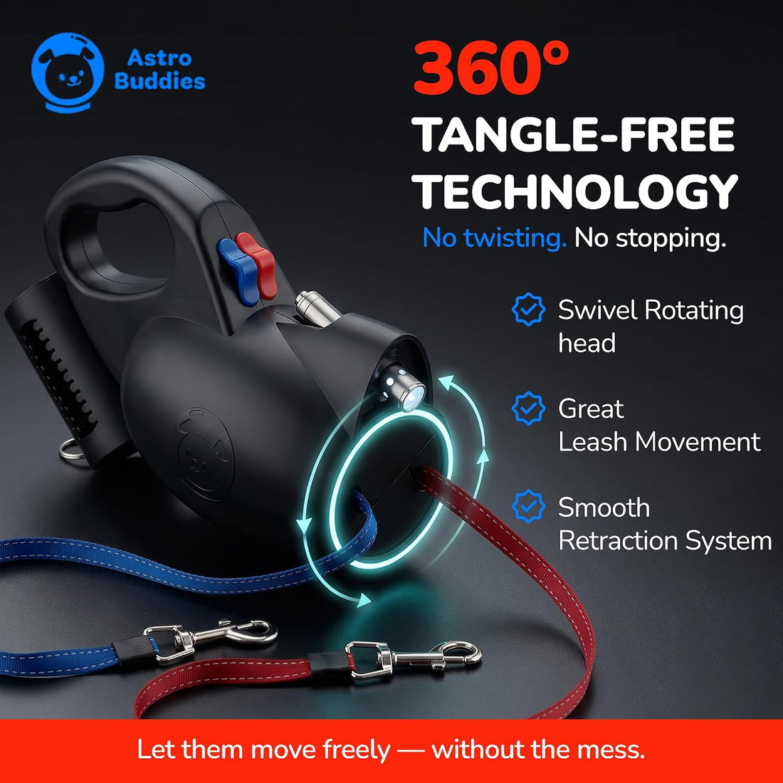 360° Tangle-Free Strong Dual Retractable Dogs Leash