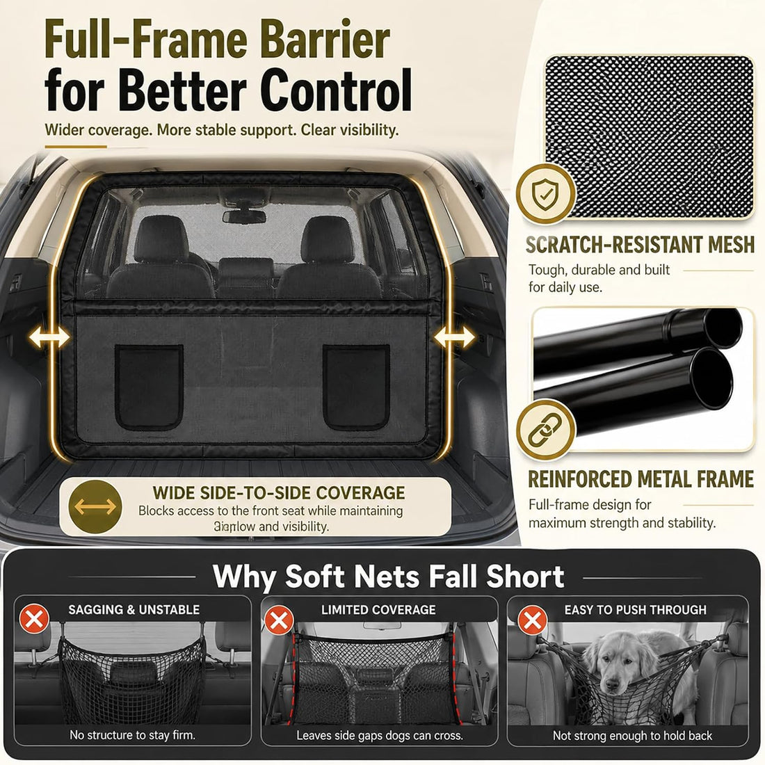 Dog Car Divider for Back Seat & Cargo Area