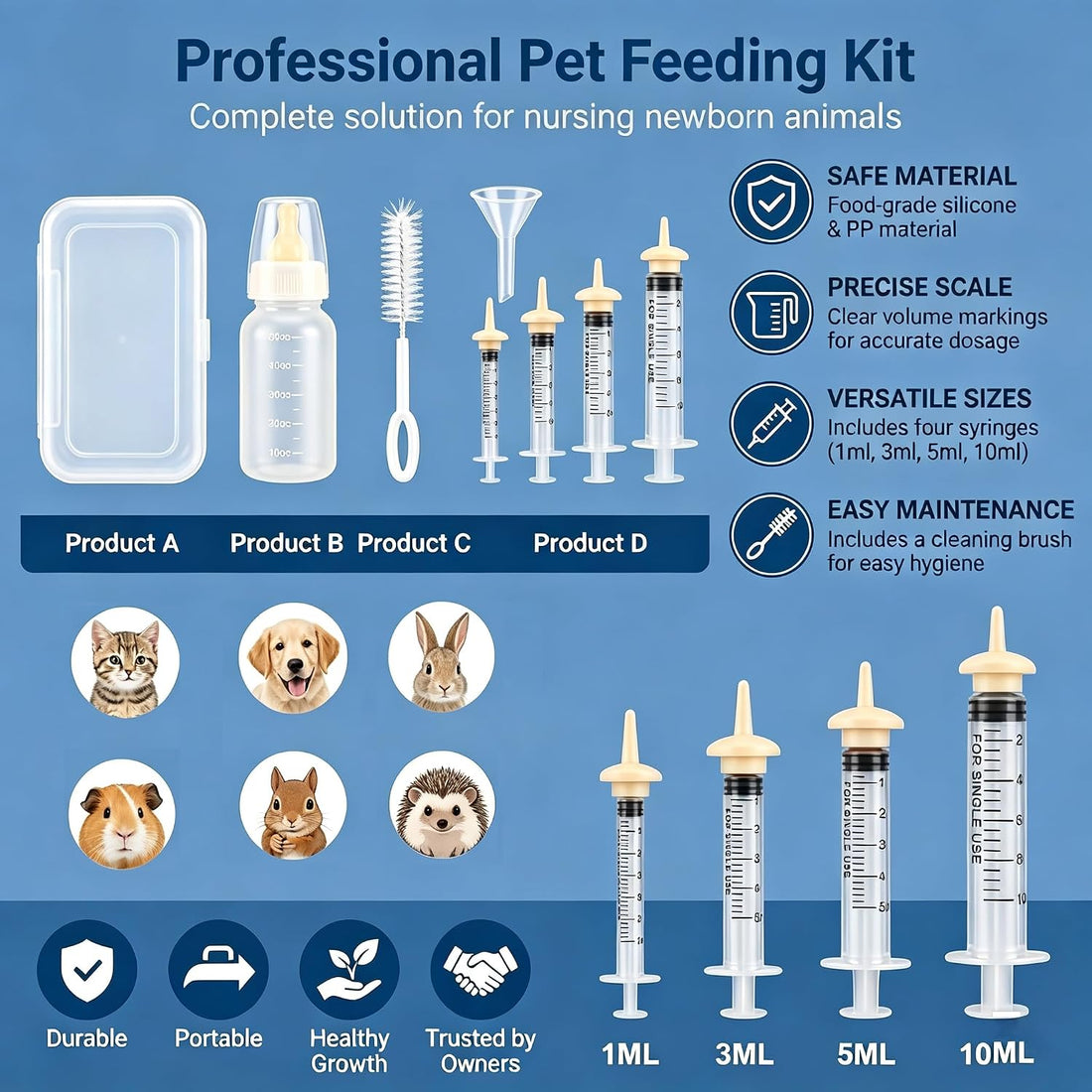 Pet Feeding Kit for Newborn Kitten and Puppy, 14Pcs