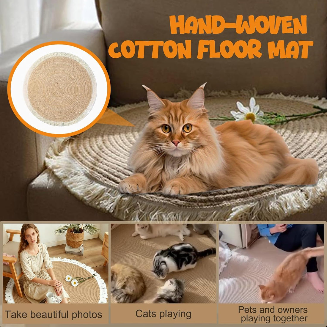 Xanadued Cotton Rope Area Rug for Cats, Cat Scratch Rug
