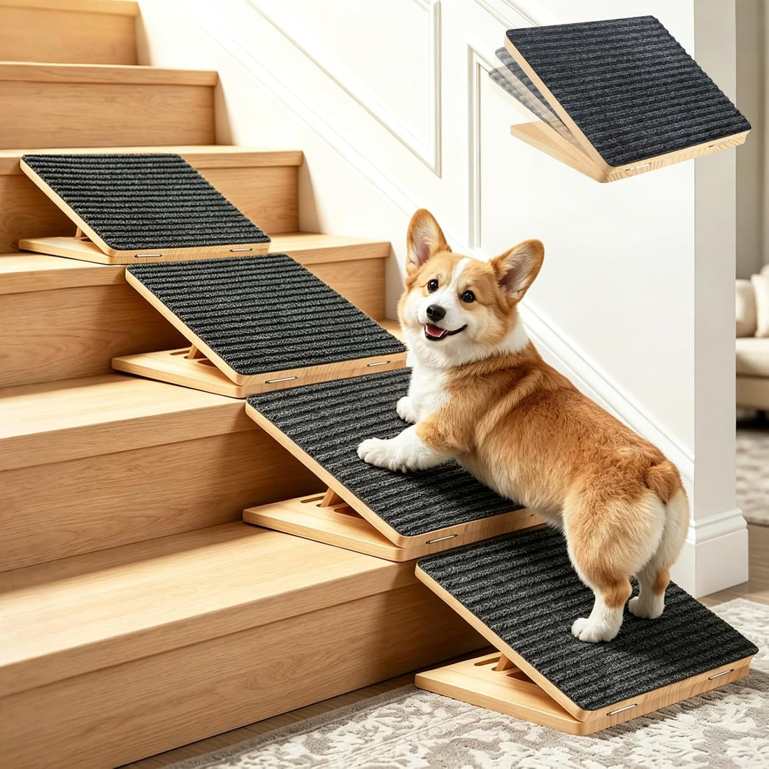 Adjustable Dog Ramp for Stairs - 3 Pack, Dog Stairs for Small Dogs