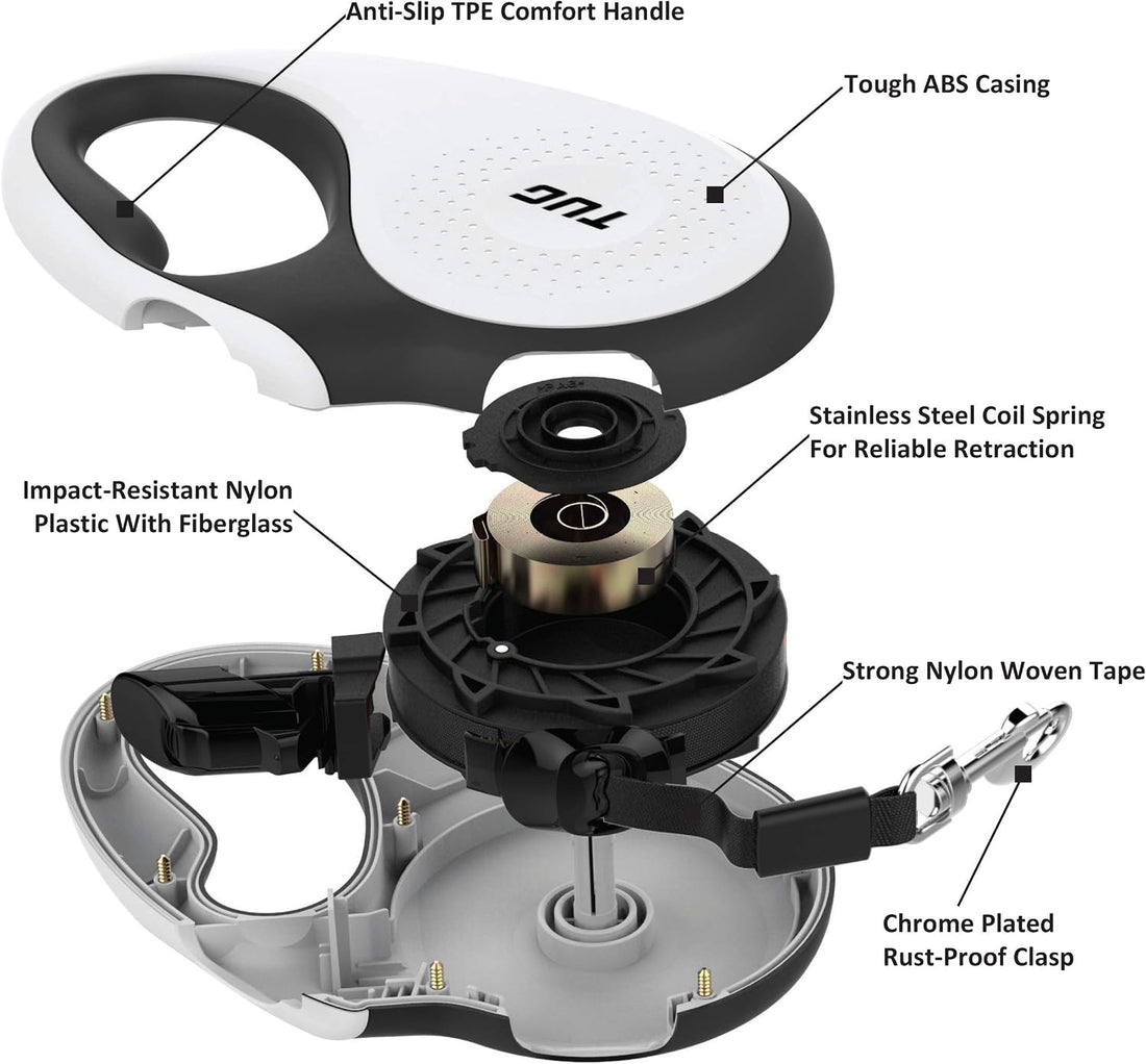 TUG 360° Tangle-Free Retractable Dog Leash | 16 ft Strong Nylon Tape