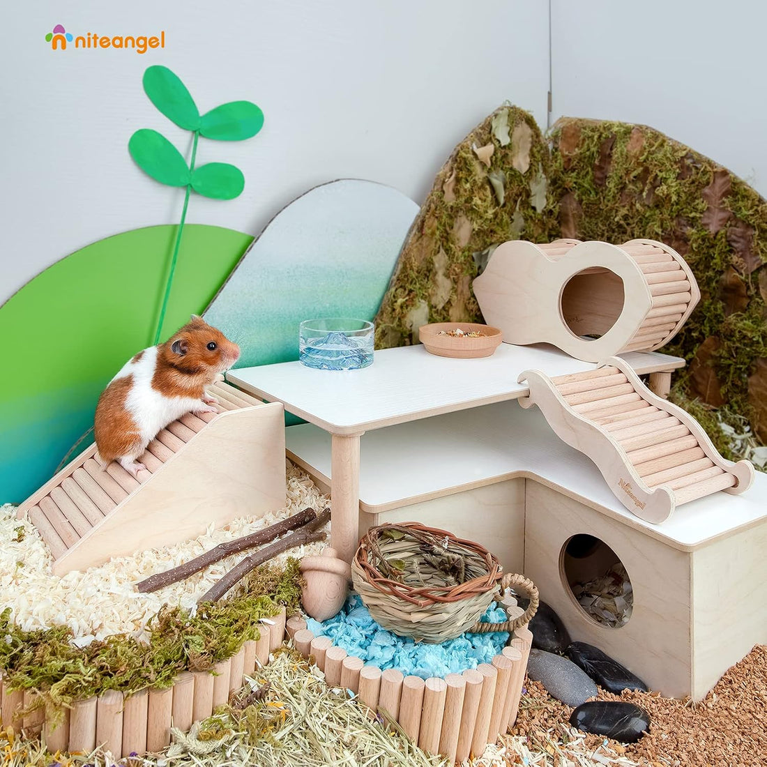Niteangel Hamster House w/Climbing Ladder for Hamsters Gerbils Mice