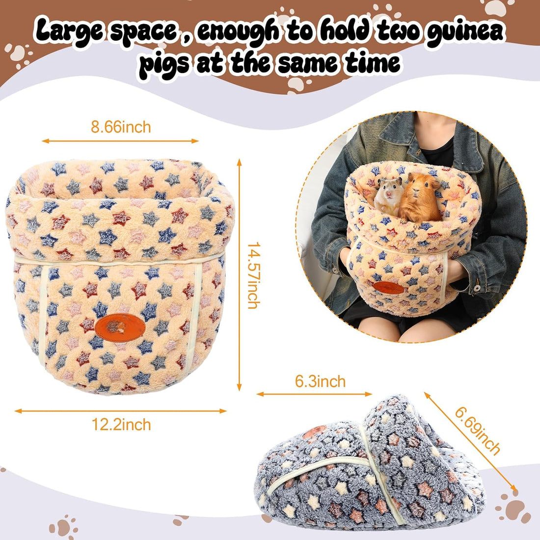 Wenqik 2 Pcs Guinea Pig Fleece Hideouts, Blue, Khaki, Star