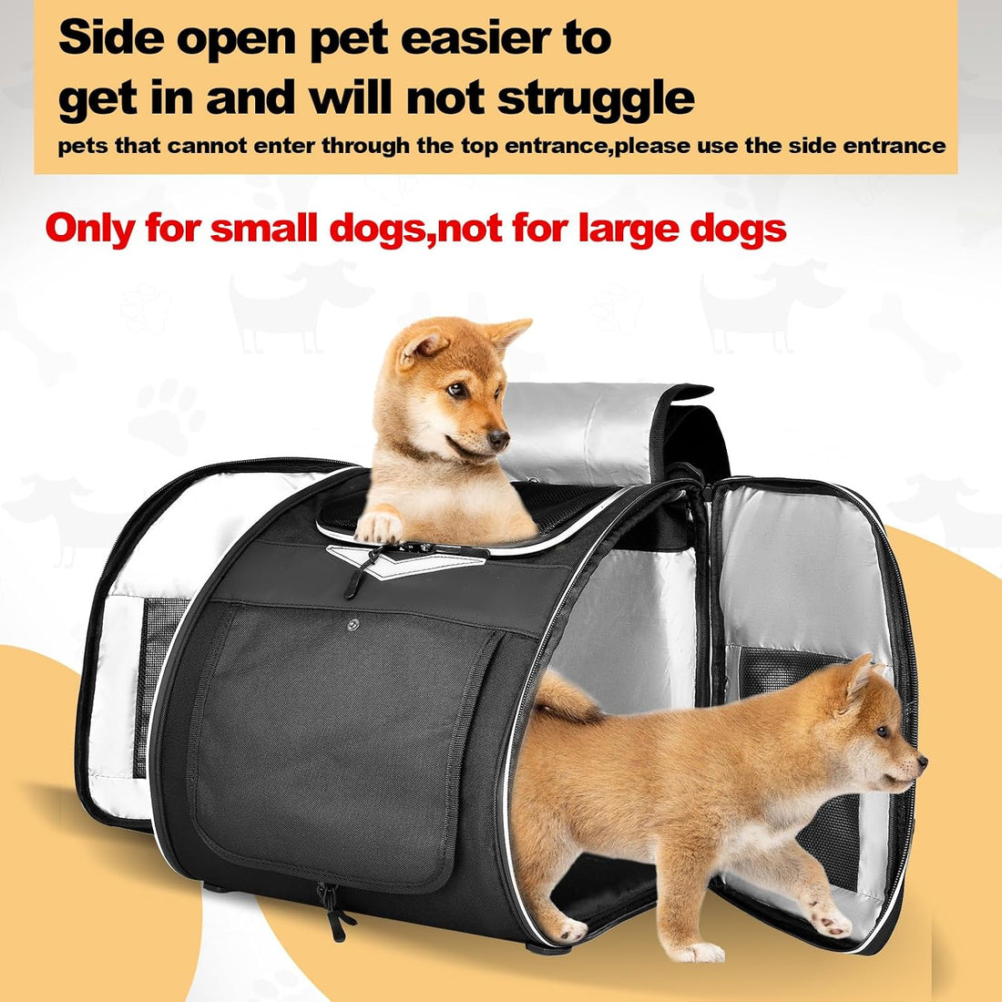 Dog Bike Basket, Foldable Pet Bike Carrier Backpack with Safety Strap