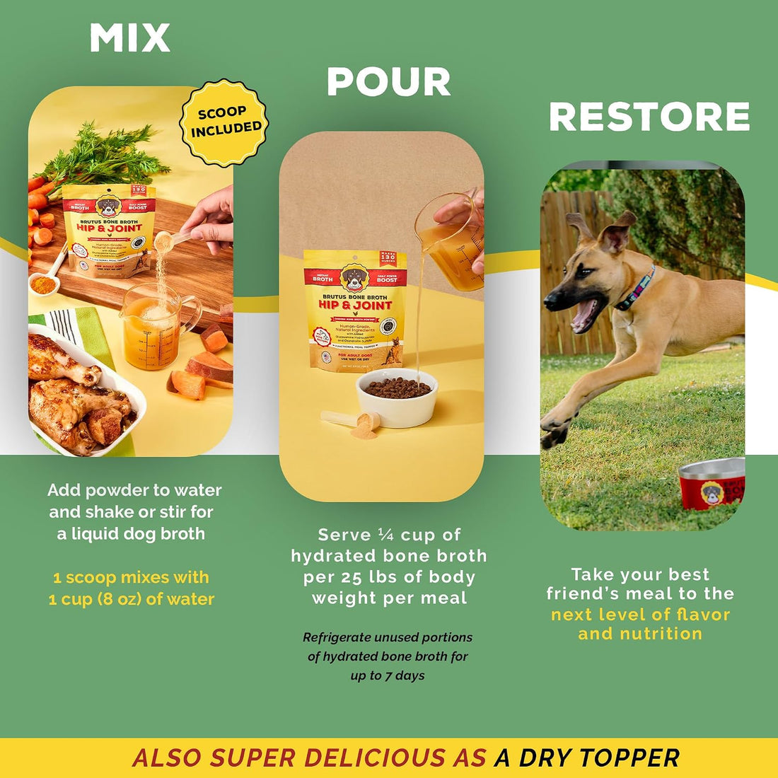 Brutus Broth Dog Food Topper - Instant Bone Broth Powder for Dogs
