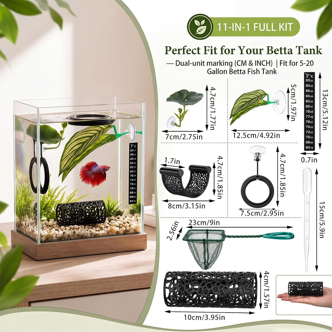 11 Pcs Betta Fish Accessory Kit, Aquarium Decorations Starter Set
