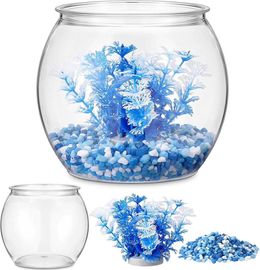 1 Gallon Plastic Fish Bowl,Red,Red Aquatic Plant