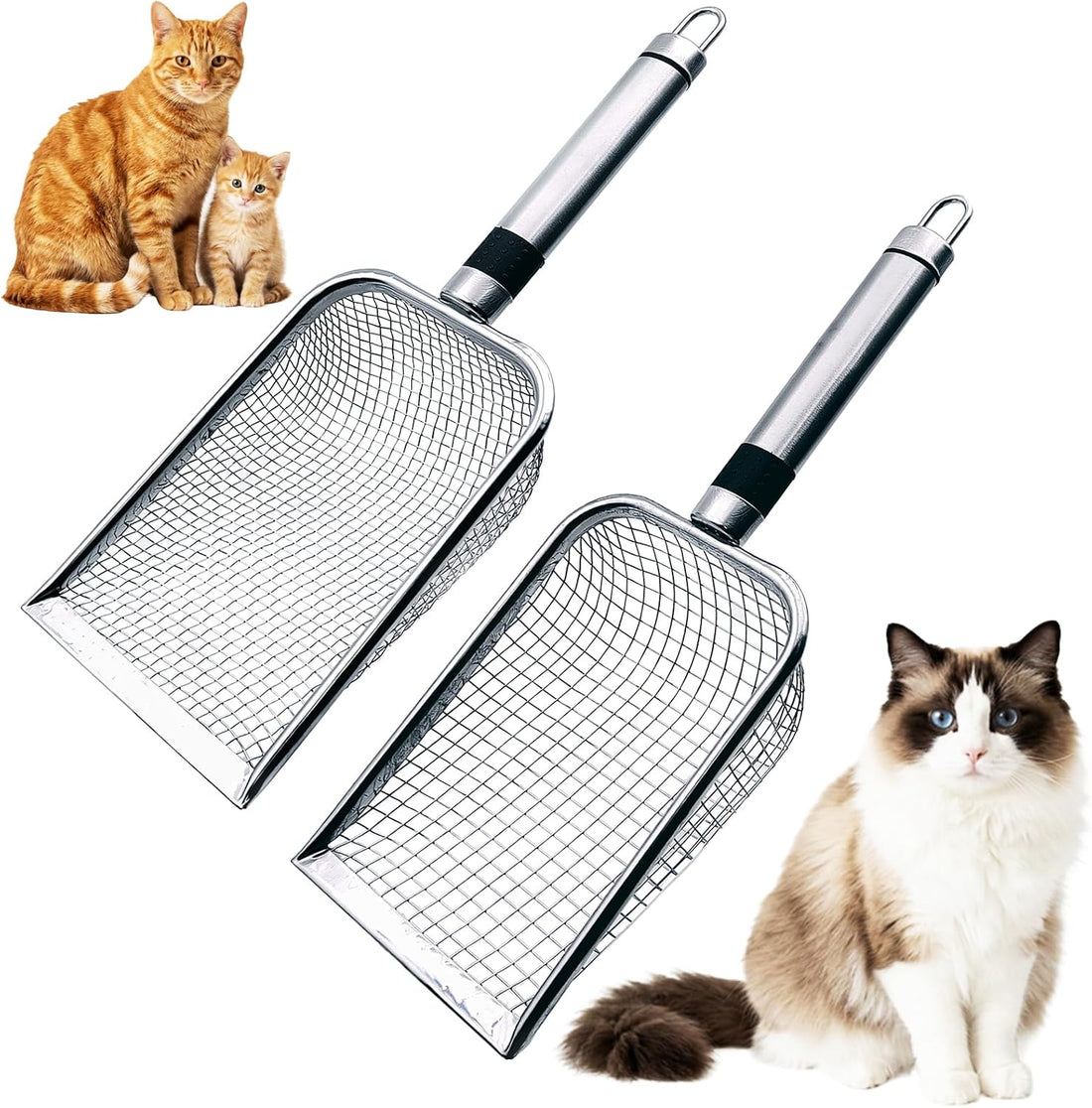 Cat Litter Scoop 2 Pack, Stainless Steel Handle
