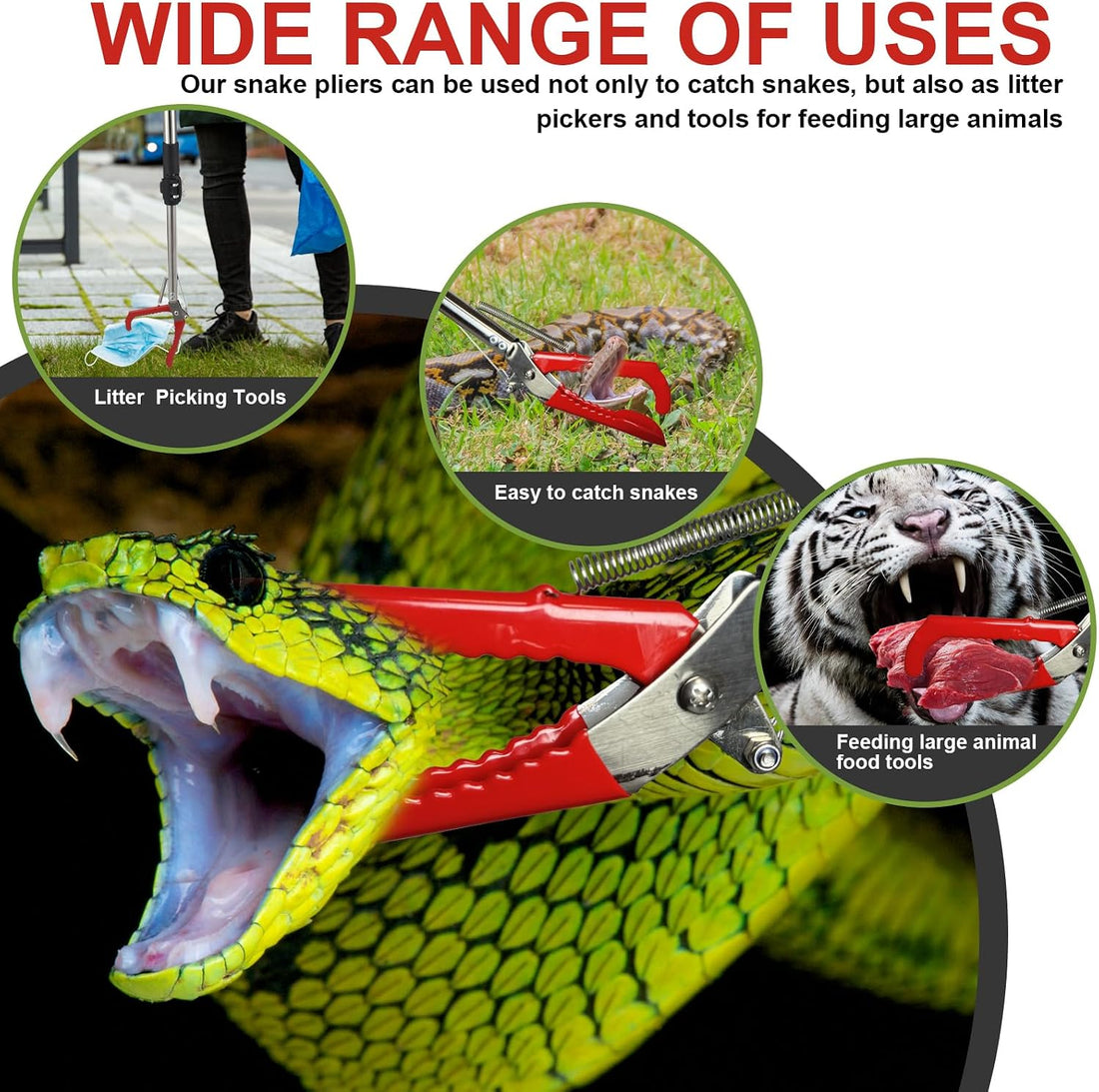 Snake Tong Reptile Grabber, 66 Inch Snake Clamping Tool for Safe