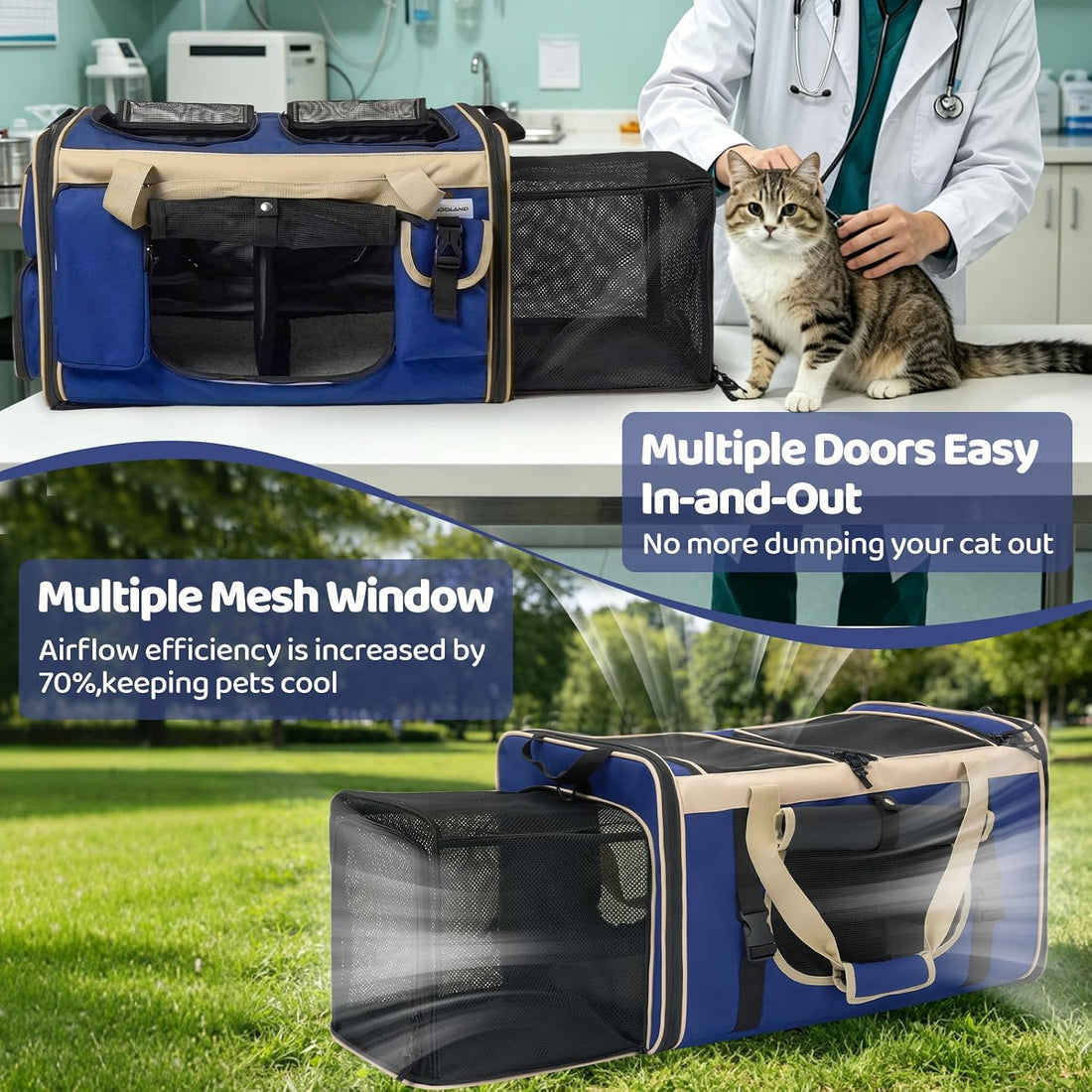 Expandable Extra Large Cat Carrier for 2 Cats with Litter Box