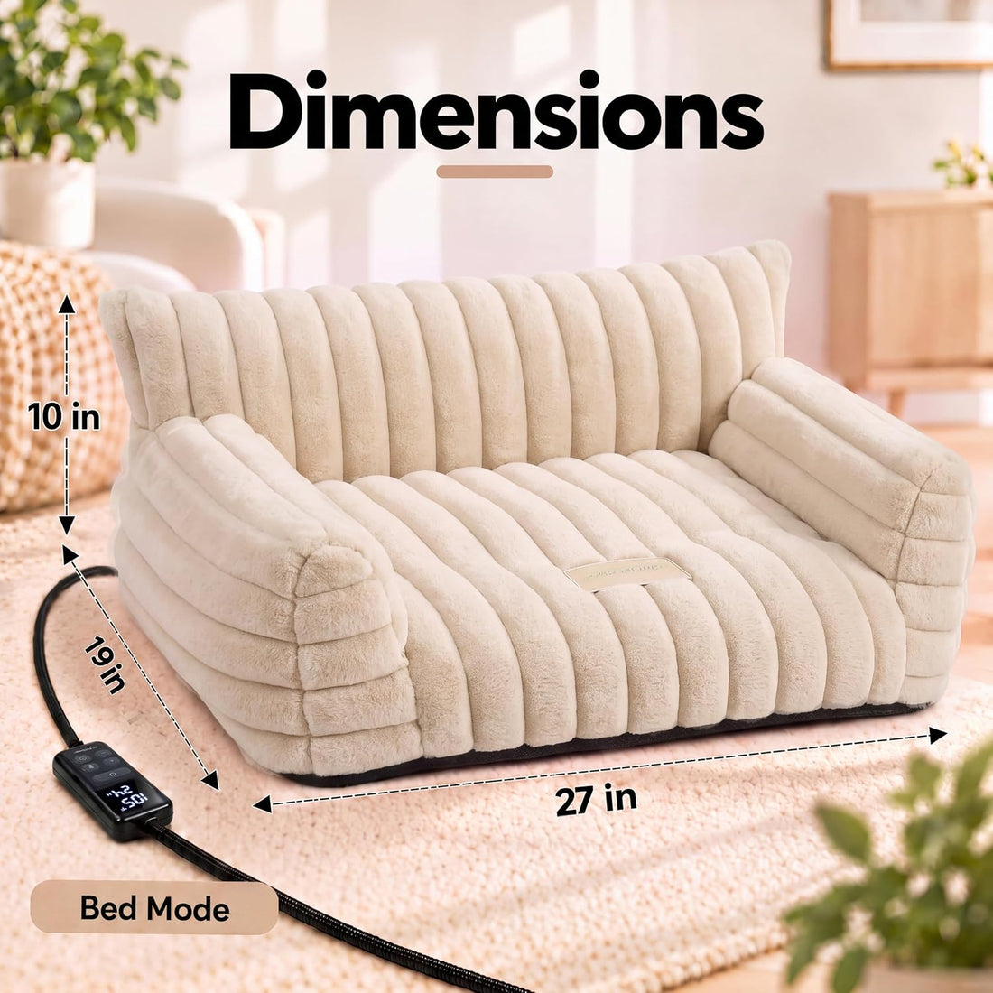 Indoor Heated Cat Sofa, Heated Dog Bed for Small Dogs,Plush Bolster