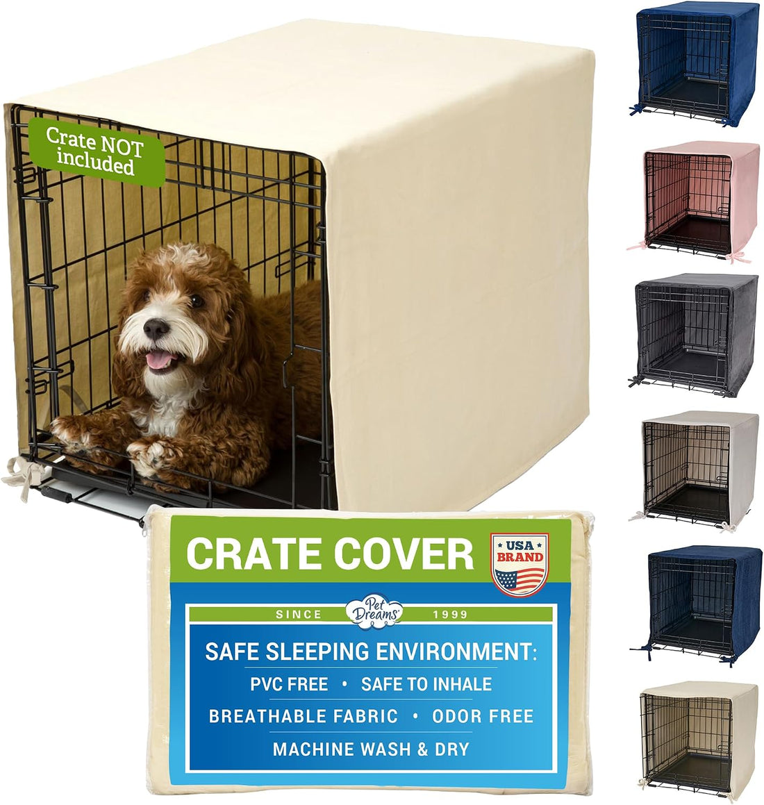 Pet Dreams Dog Crate Cover, Ivory, Small, 24"