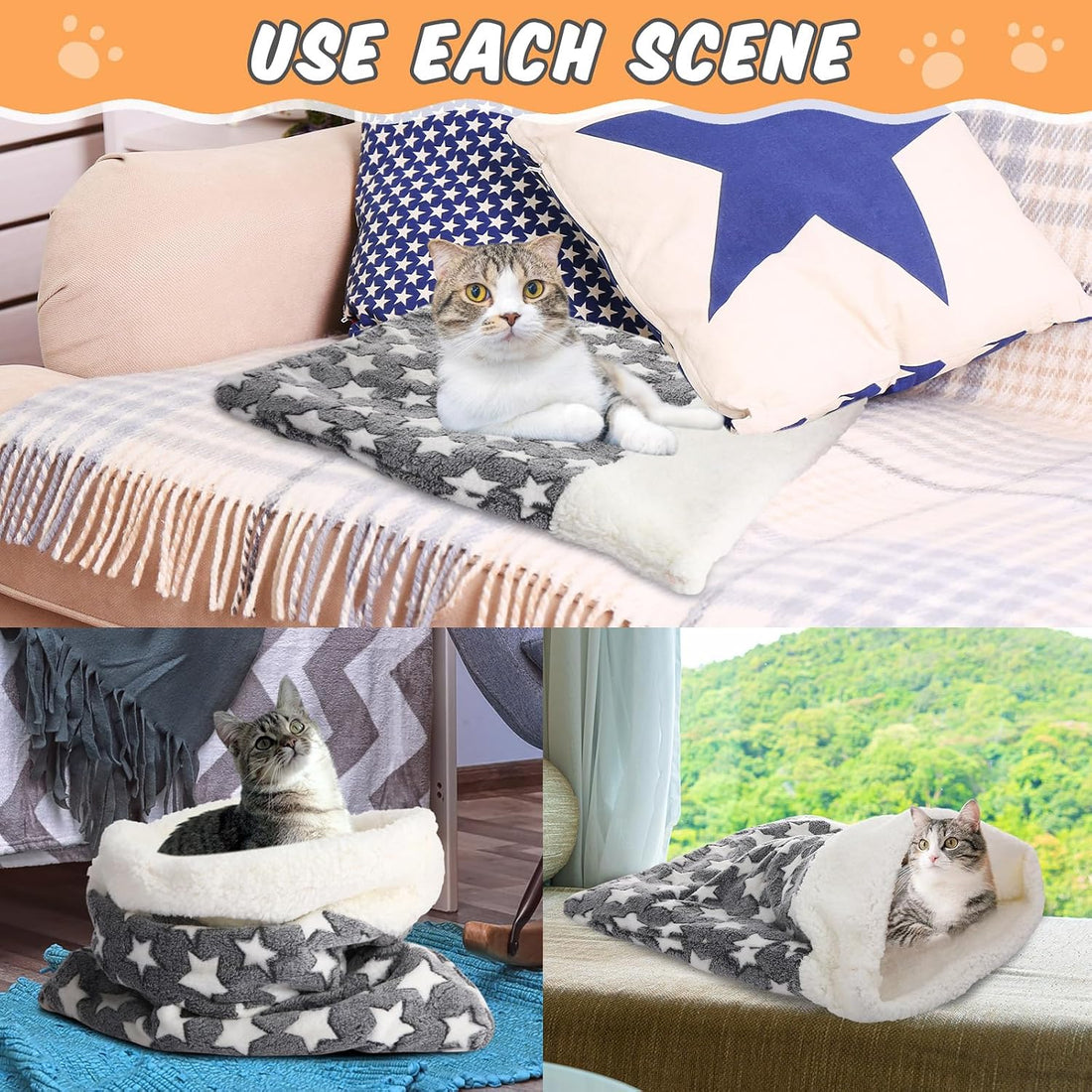 Self Heating Cat Sleeping Bag for Indoor Cats, Gray, Classic