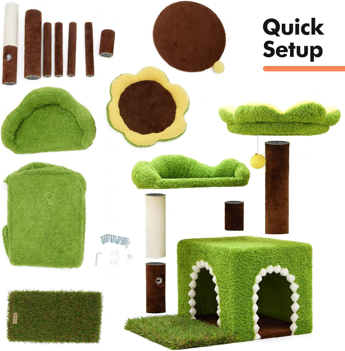WOOCHPET Sunflower Short Cat Tree with Cat Scratching Posts Small Cat