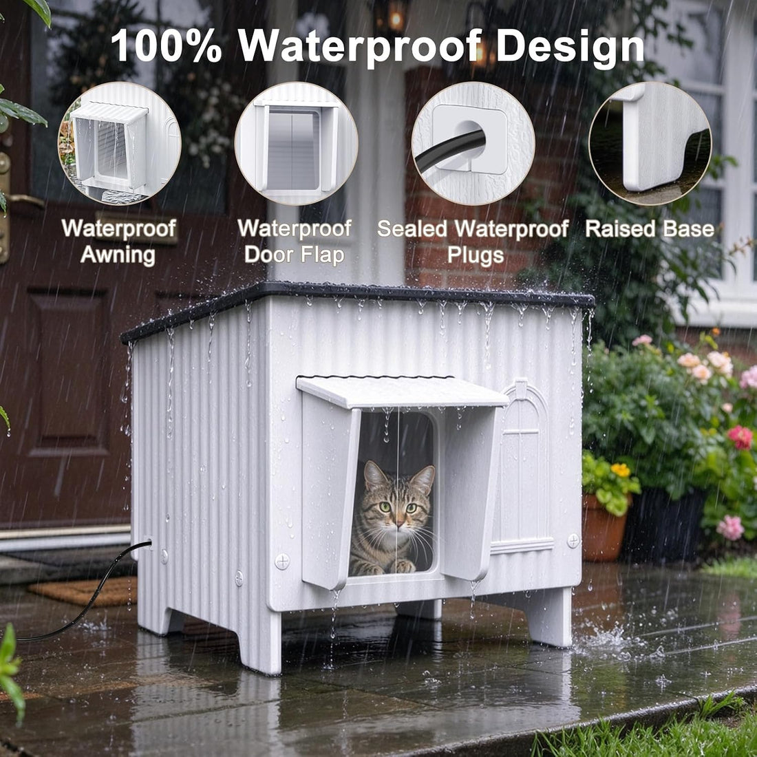 21.6"×17.1"×23.6" Heated Cat House for Outside, Waterproof Cat Shelter