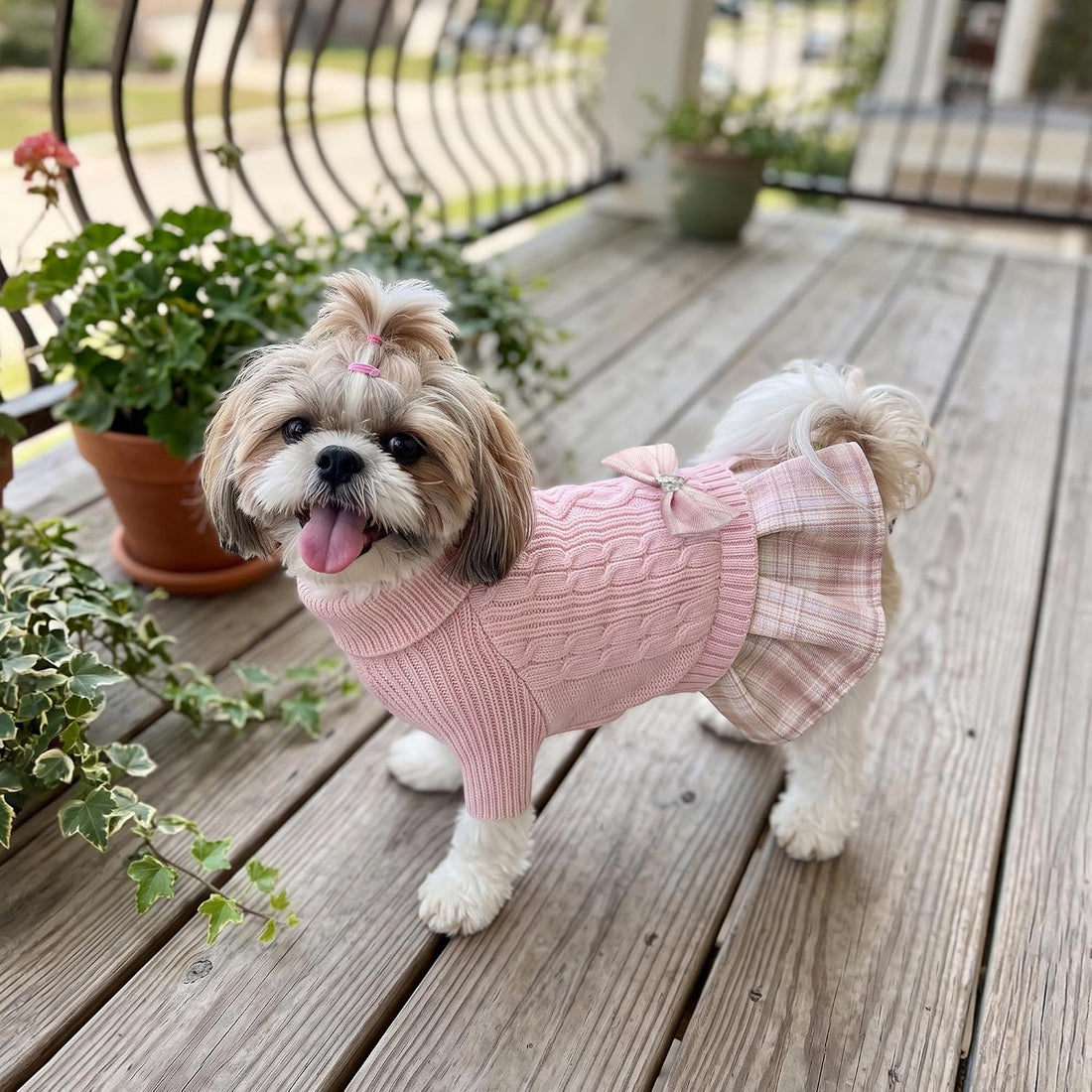 YUDODO Small Dog Sweater Dress with Bowtie Turtleneck Knitted Pet