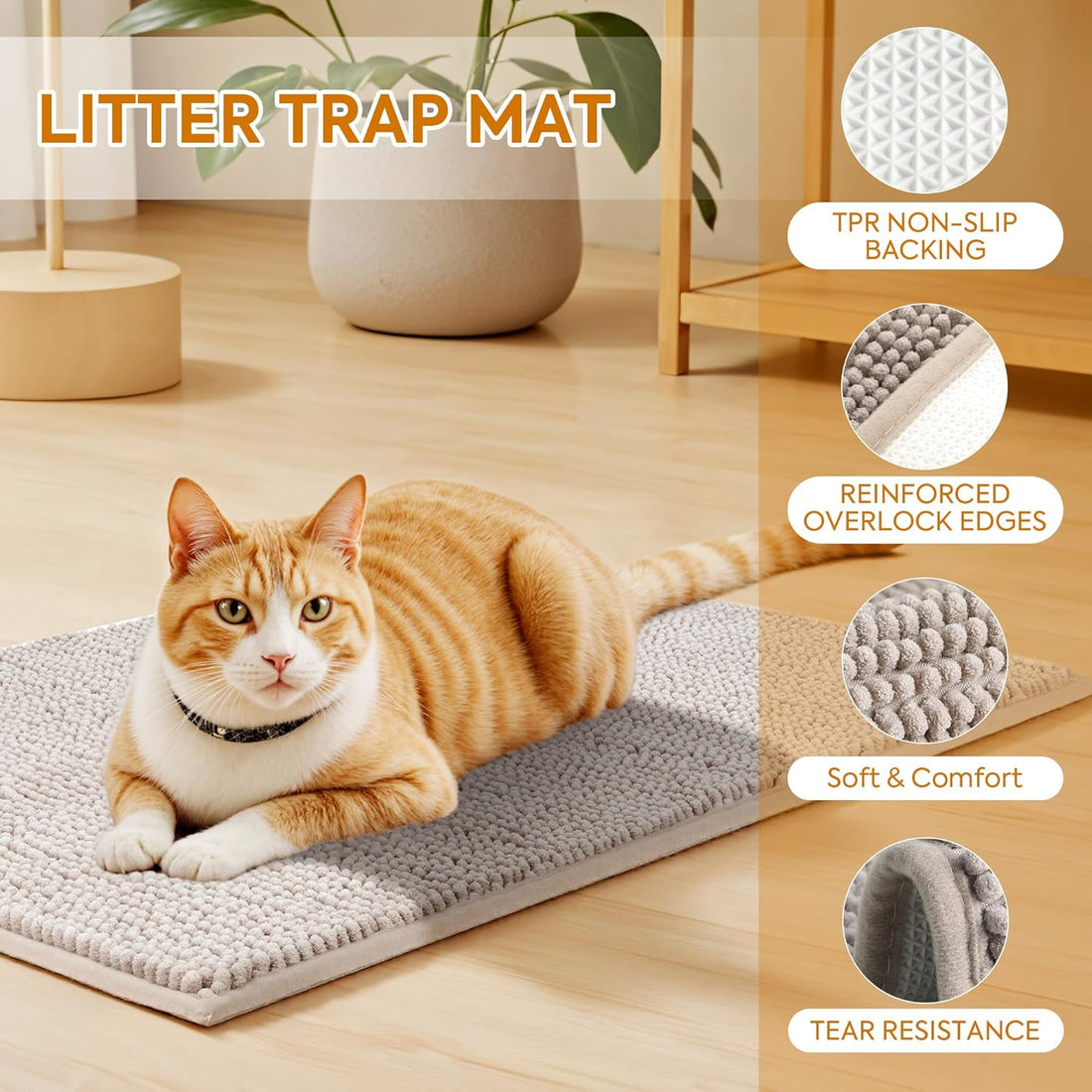 Pieviev Chenille Cat Litter Mat for Litter Box