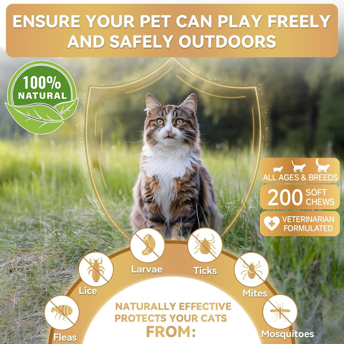 Flea and Tick Prevention for Cats, Cats Fleas Treatment 200 Soft Chews