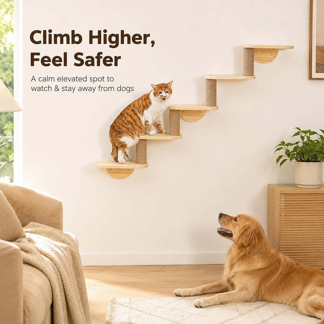Cat Wall Shelves,5-Step Cat Stairs,Solid Pine Modular Wall Mount