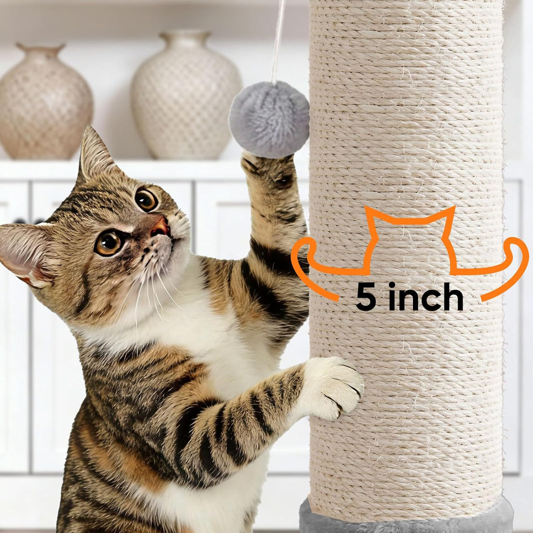 PAWSCRAT 32" Tall Cat Scratching Post, 5-Inch Diameter, Sisal