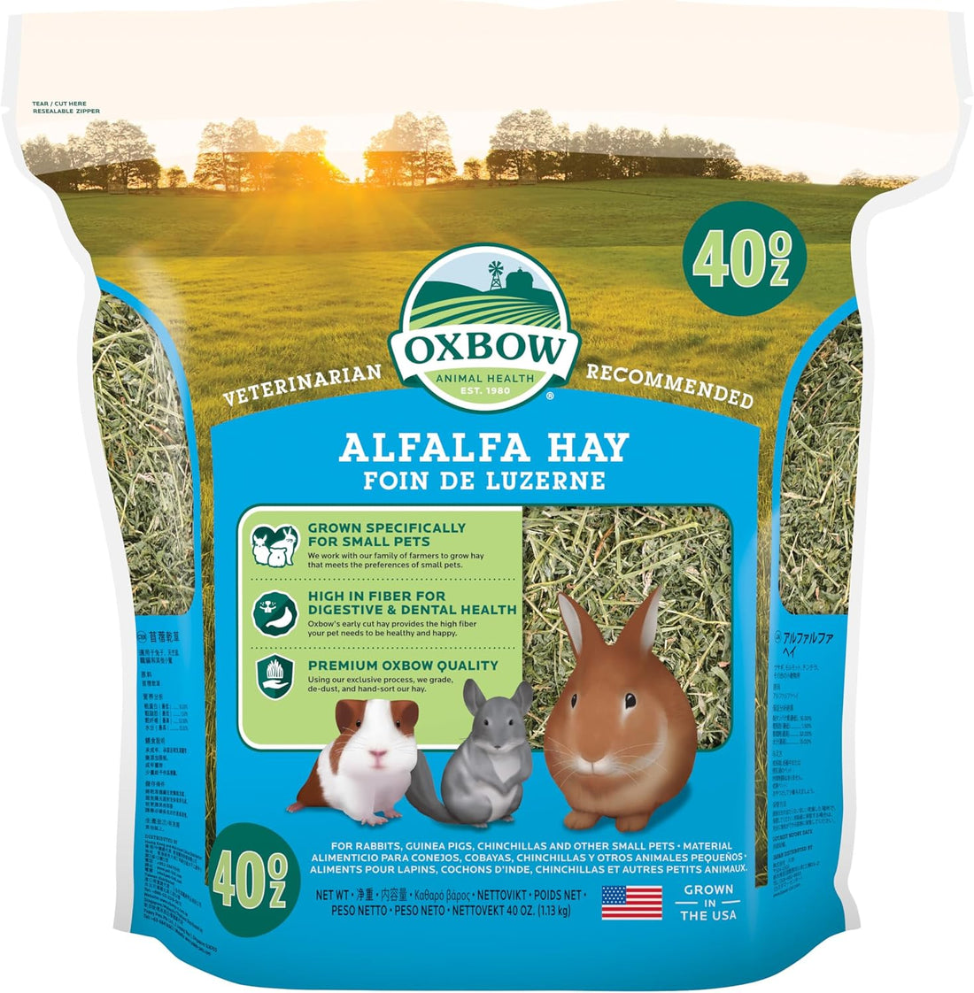 Oxbow Alfalfa Hay, Rabbit & Guinea Pig Hay, Hand-Sorted, De-Dusted