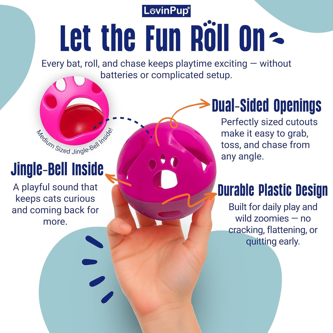 Large Cat Ball Toy with Bell – Blue (4", 1-Pack)
