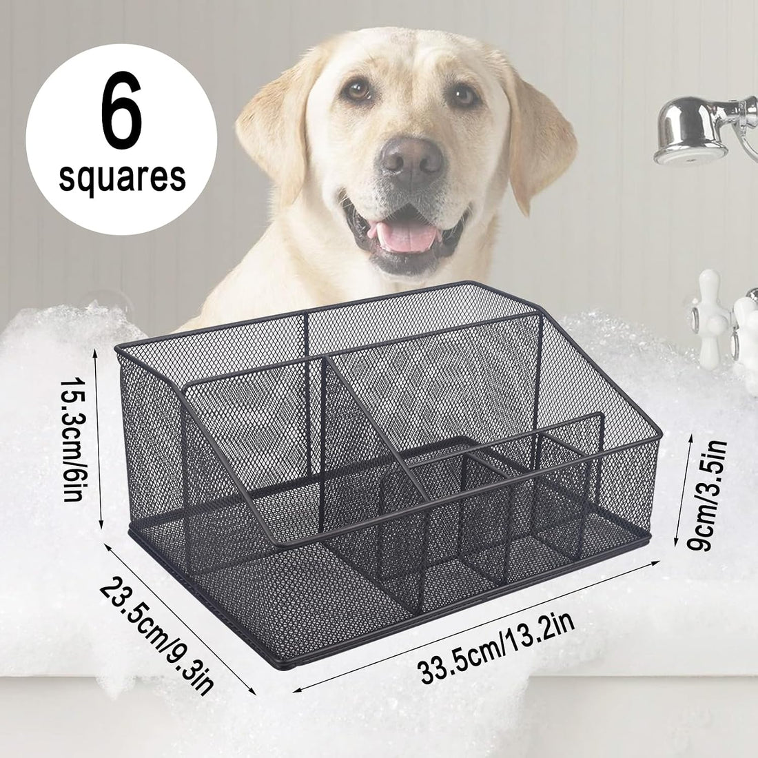 Universal Pet Grooming Supplies Organizer, 6-Compartment Mesh Wire