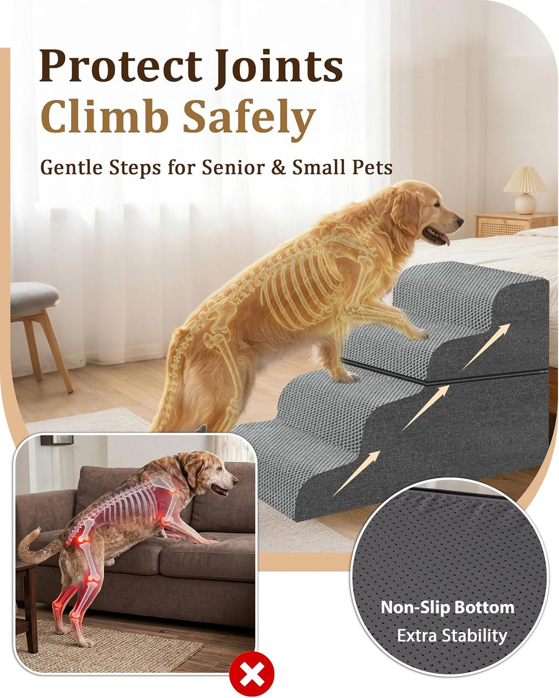 Dog Stairs for Bed,19" H 4 Step Pet Stairs for Small Dogs & Cats