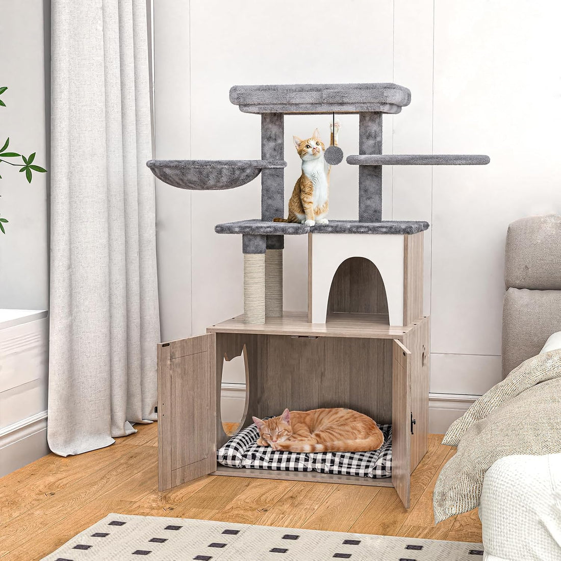 HavenlyYouth Litter Box Enclosure with Cat Tree,Cat Tree with Litter