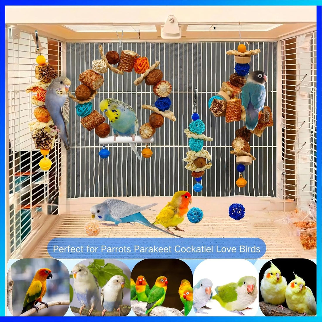 XLpeixin Parakeet Swing Toys,Bird Cage Hanging Chewing Toys,Natural