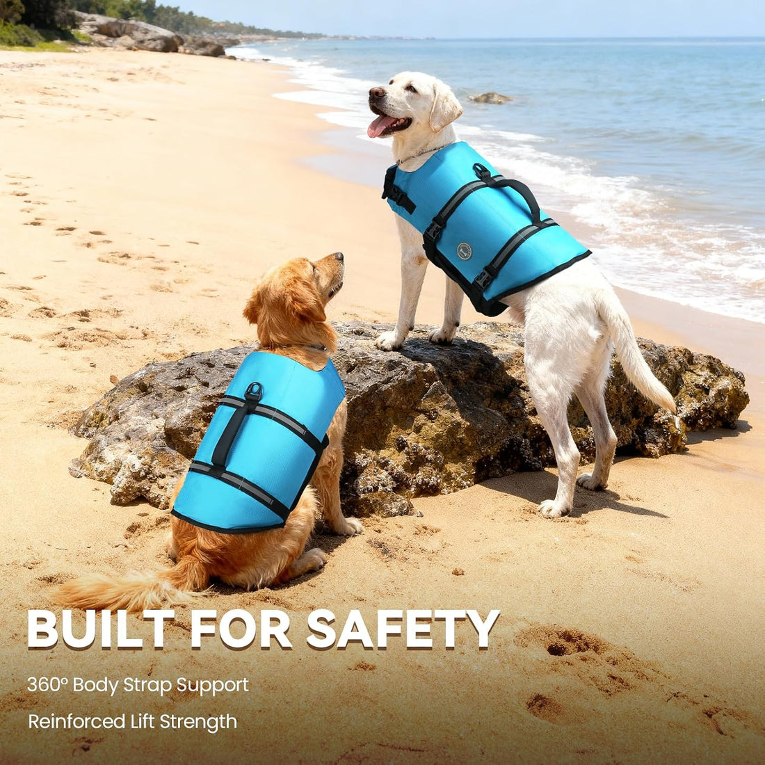 VIVAGLORY Rip Stop Dog Life Vest, Swimming Vest with Handle