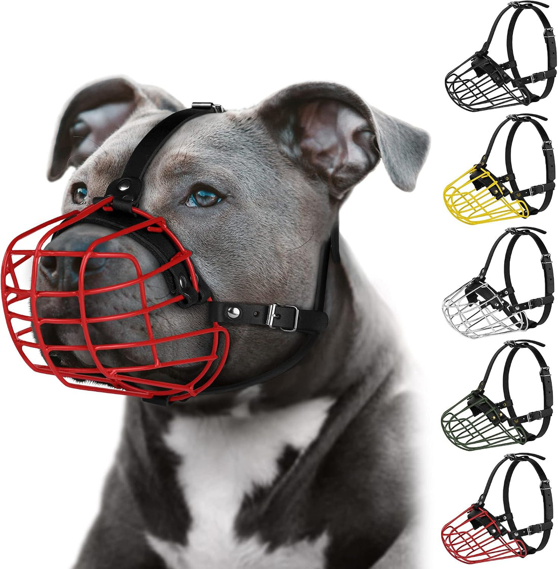 Pitbull Dog Muzzle Metal Mask Amstaff Secure Wire Basket Adjustable